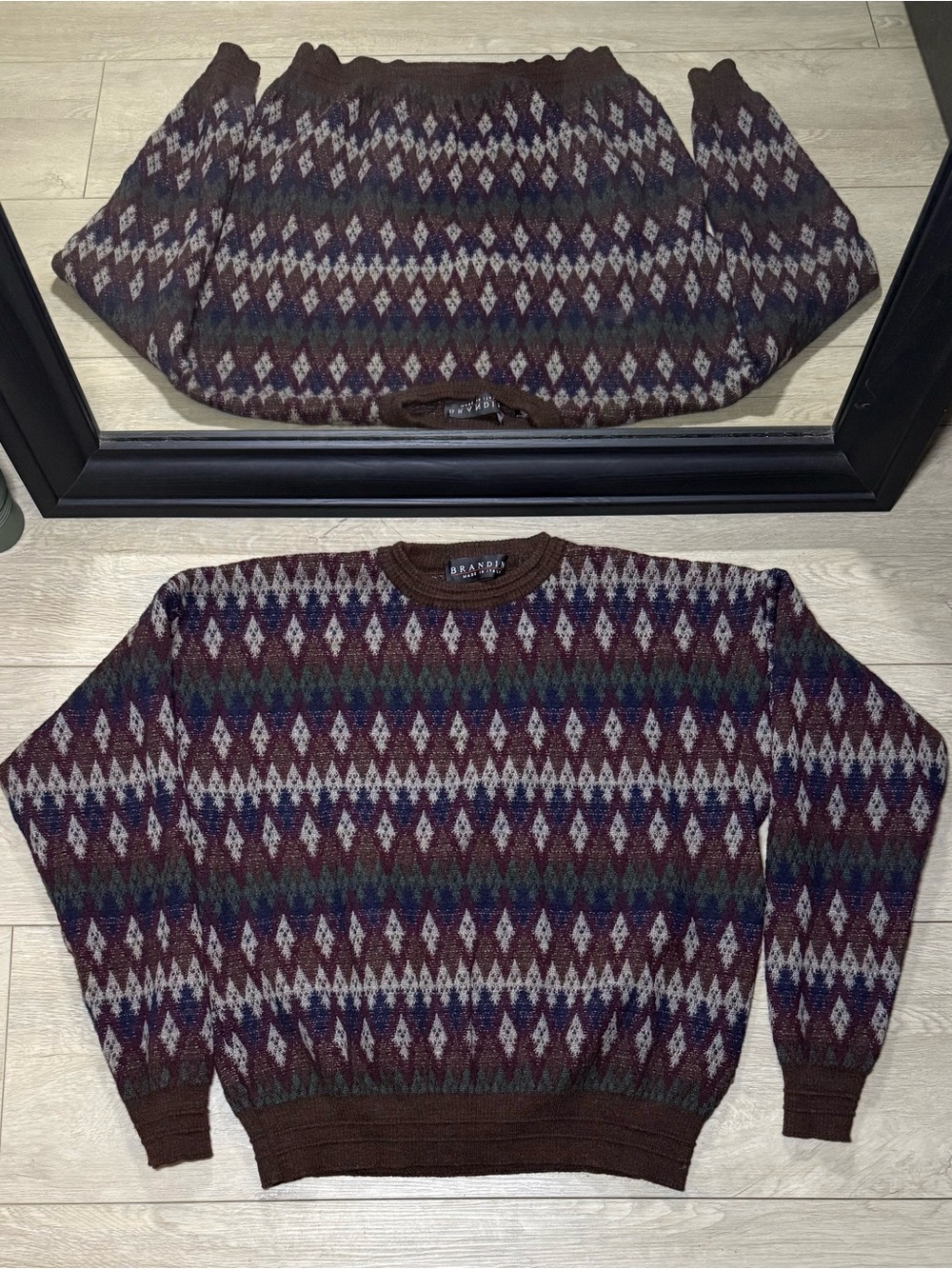 Vintage 1990s Brandini Italy Made All Over Print Knit Sweater